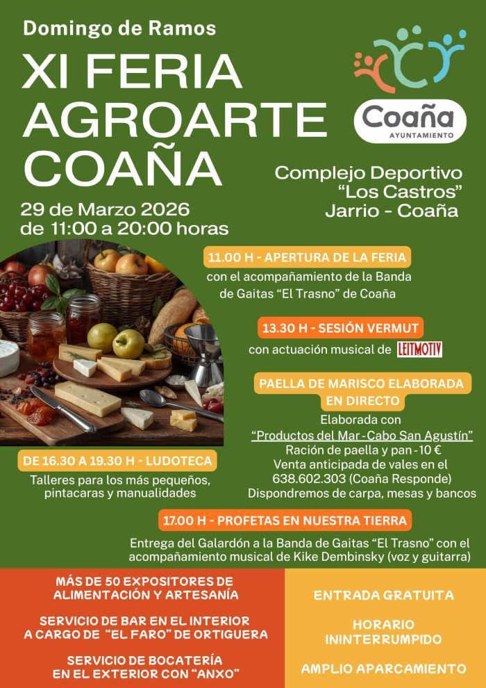 Coaña celebra la XI Feria Agroarte este 29 de marzo con artesanía, gastronomía y música en directo